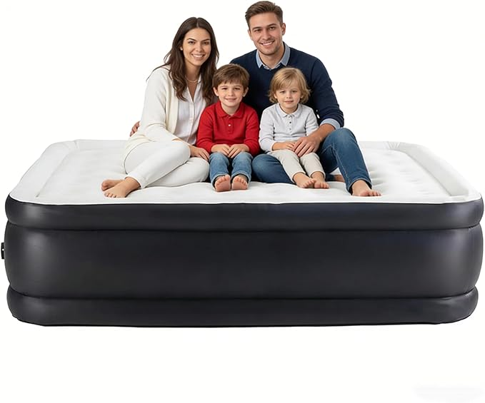 Simple Deluxe Camping Air Mattress with Built-in Electric High-Speed Pump, Blow Up Inflatable Airbed with Carrying Bag for Home Guests & Travel, Waterproof Foldable Portable