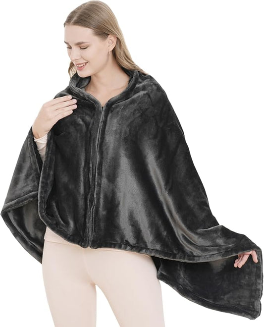 SNZ Cozy Wearable Blanket for Women & Men - 60"x33" Fleece Poncho, Warm Office Chair Lap Blanket, Travel, Camping & Home Wrap - Comfy Poncho Throw - Gift for Mom, Elderly