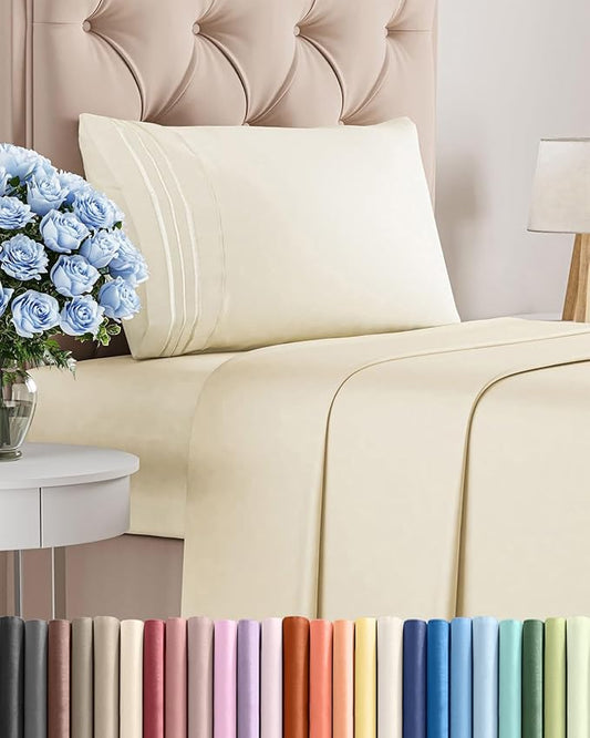 Twin Size 3 Piece Sheet Set - Comfy Breathable & Cooling Bed Sheets Set - Hotel Luxury Bedding for Women, Men, Kids, Teens, Boys & Girls - Deep Pockets, Ultra-Soft, Wrinkle Free - Oeko-Tex - Off White