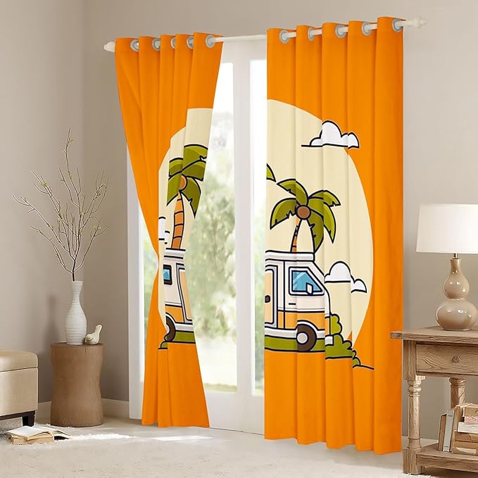 Erosebridal Happy Camping Window Drapes Camper Blackout Curtains 52" Wx63 L Hawaii Vacation Style Curtains for Bedroom Living Room,Tropical Beach Coconut Tree Window Treatments 2 Panels