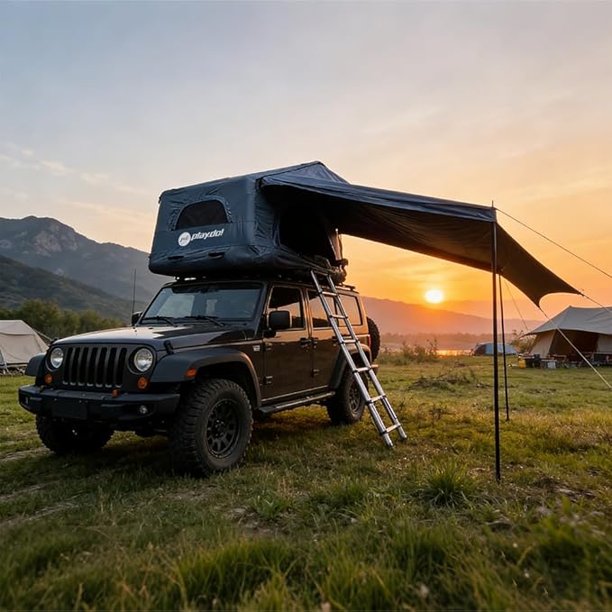 PlayDo Air Tents for Camping Rooftop Tent Easy Setup Inflatable Roof Tent Blow Up Car Top Tent for Pickup Truck SUV with Strip Light, Ladder, Air Mattress