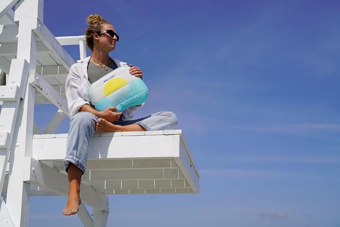 Ballast Beach Pillow – Comfy, Durable & Compact, Stays Put on Windy Beaches with Patented Sand Pouch, Inflatable Pillow for Beaches, Pools, Camping, Festivals and Travel (Golden Sunrise)
