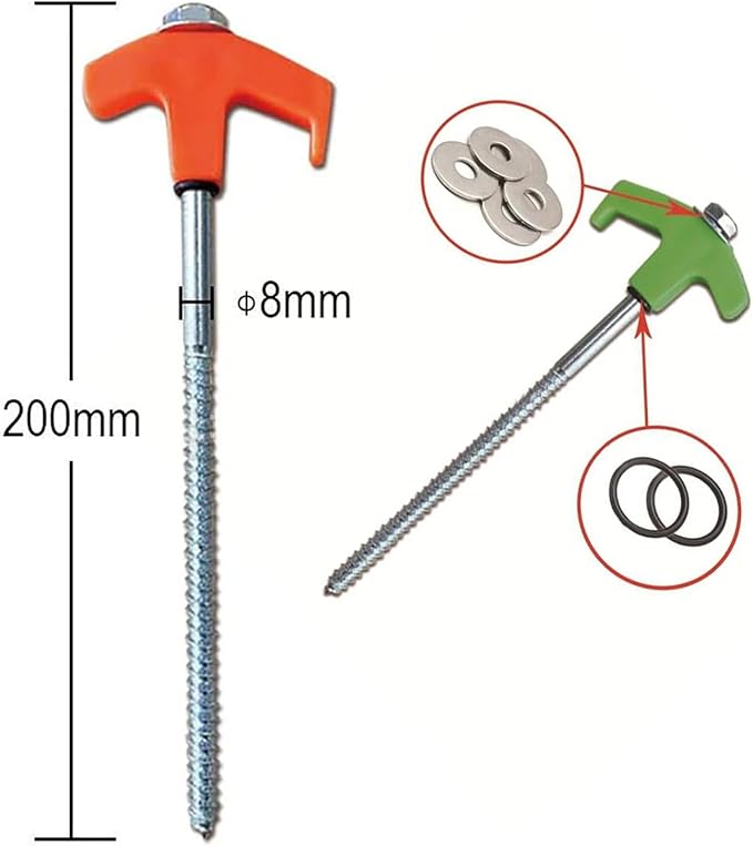 Screw in Tent Stakes,Tent Stakes Heavy Duty Screw,Hex Pegs Drillable Tent in Ground Anchors with 1 Hex Head Driver,Metal Stakes for Trampoline,Tent,Canopy,Dog Anchors (8, Green)