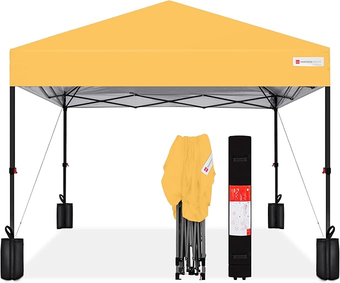 Best Choice Products 12x12ft Pop Up Canopy Tent, Outdoor Shade, 1 Person 1 Minute Set Up, Carry Case, 4 Weight Bags - Marigold