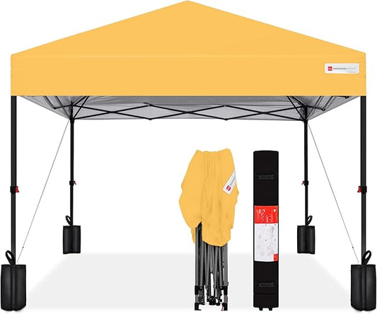 Best Choice Products 8x8ft Pop Up Canopy Tent, Outdoor Shade, 1 Person 1 Minute Set Up, Carry Case, 4 Weight Bags - Marigold