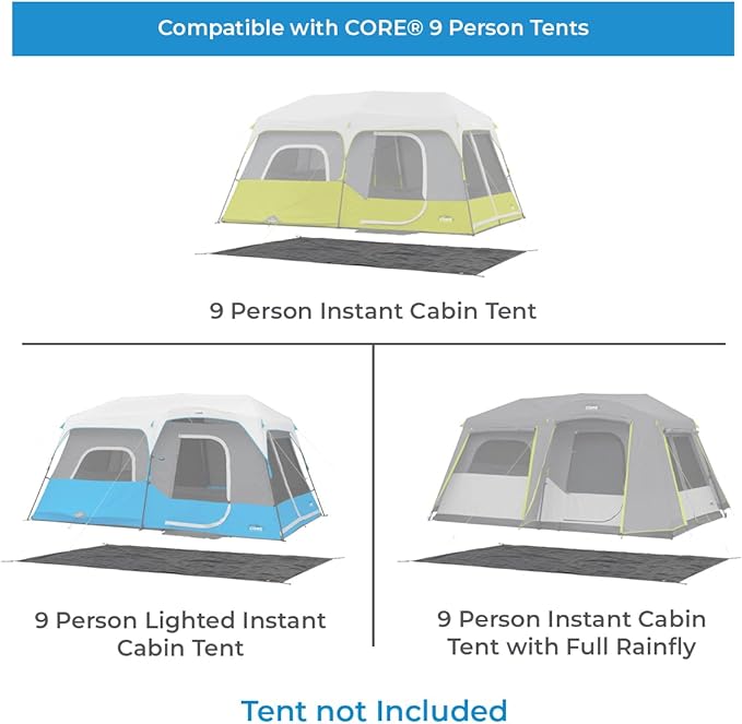 CORE Outdoor Tent Footprints | Perfect Tarp Camping Accessories for Easy Camp Setup (9 Person Instant Cabin Tents)