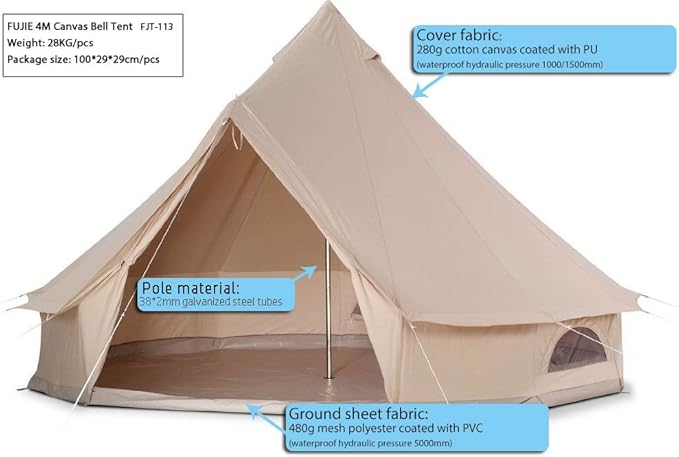 Cotton Outdoor Luxury Canvas Camping Bell Tent Survival Hunting Glamping 16FT(5m) 8-10 Persons