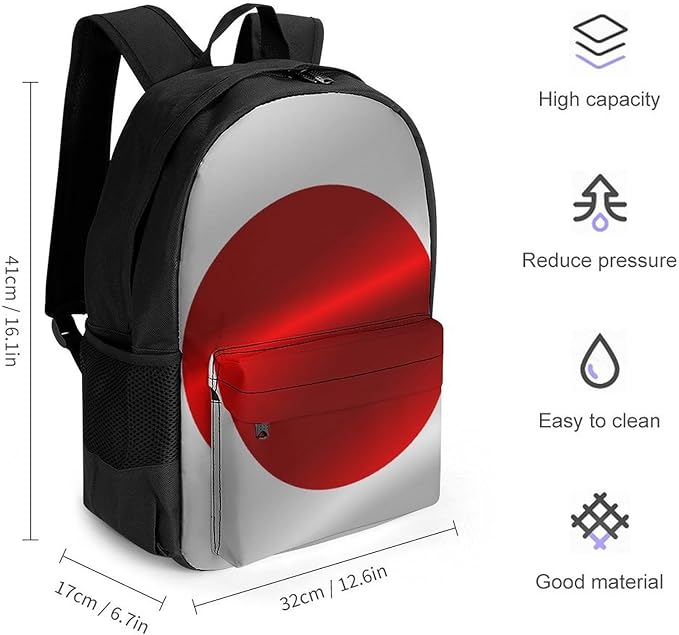Polyester Daypack Backpack for Sports Travel Running, Big Capacity Anti-Theft Multipurpose Carry On Bag, Flag Of Japan Laptop Book Bag Rucksack