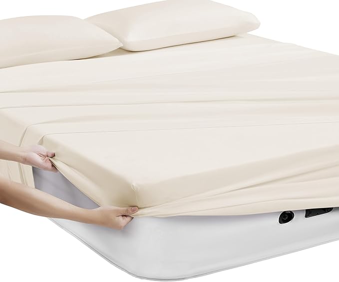 Camping Sheets King Size - Outdoor Air Mattress Sheet Set – Built-in Corner Straps for Air Mattress & Camping Use – Designed for Inflatable Beds & Tailgate Sleepovers, Ivory