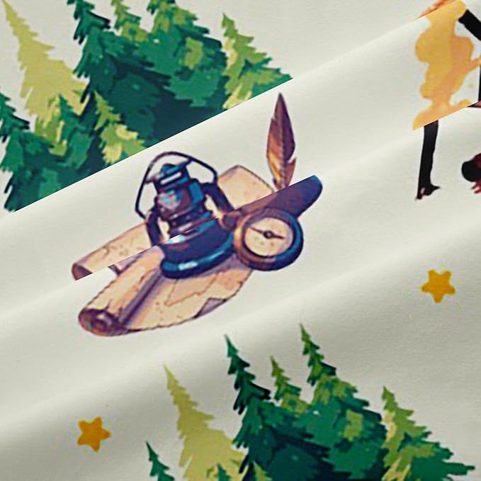 Happy Camping Adventure Blackout Curtains,Tent Bonfire Campfire Camper RV Boys Girls Room Decor,Star Pine Tree Mountain Natural Window Curtains,Beige 2 Panels,38Wx45L inch