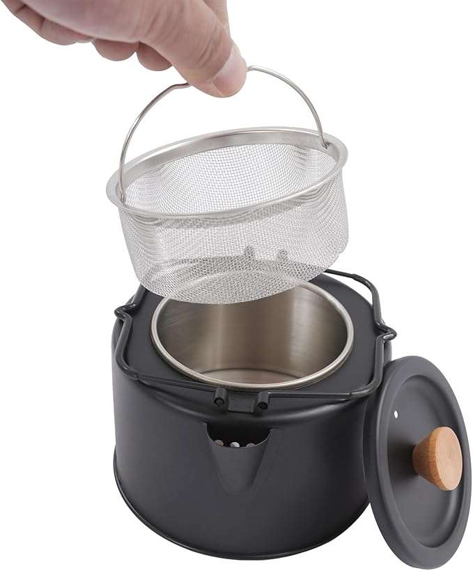 Camping Kettle, Stainless Steel Portable Coffee Tea Pot with Anti-Scald Handles, 35.2oz Capacity for Outdoor Camping Hiking Picnics (Black)