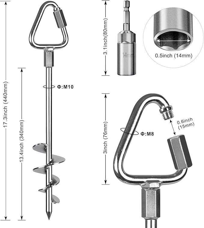 Fully Welded Ground Anchors, 17'' Tent Stakes Heavy Duty, Portable Trampoline Stakes, Great for Swing Sets, Sheds, Carports, Canopy, Mobile Home Anchors, 4Pack