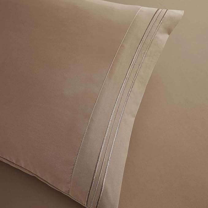 Clara Clark Twin Sheets, 5 Piece Set - Hotel Luxury Sheets for Twin Size Bed, Super Soft Bedding Set, Twin Size, Taupe Sand