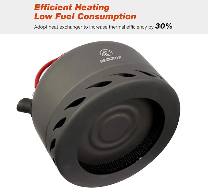 REDCAMP Outdoor Camping Kettle with Heat Exchanger, Compact Lightweight Coffee Pot,Aluminum Camp Tea Kettle with Carrying Bag 1.4L