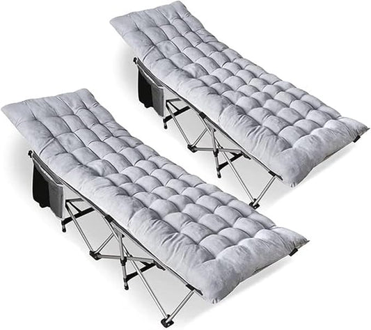 ZONETECH Folding Outdoor Camping Travel Cot and Pad - Premium Quality Lightweight Portable Heavy Duty Adult & Kids w/Large Pocket and Cushion (Gray 2-Pack)