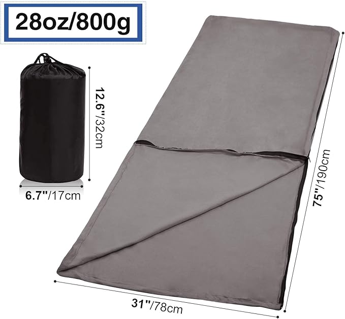 REDCAMP Fleece Sleeping Bag Liner for Adult Warm or Cold Weather, Long Full Sized Zipper Camping Blanket for Outdoor Indoor Used with Sack, Grey 75"