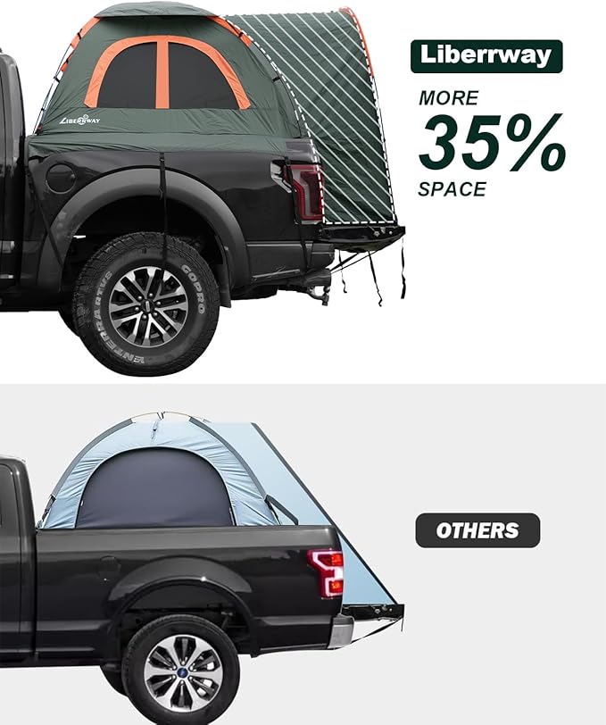 LIBERRWAY Truck Bed Tent for 2 Person, 5.5-5.8 FT Pickup Truck Tent with Waterproof Rainfly Oxford for Camping Travel Outdoor Chevy Silverado 1500 Dodge Ram 1500 Ford F-150 GMC