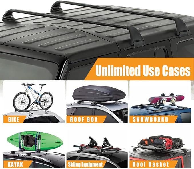 Zorik Heavy Duty Roof Rack Cross Bars for Jeep Wrangler JK JL & Gladiator JT 4-Door (2007-2025), 220LB Capacity Aluminum Cargo Carrier for Roof Top Tent, Kayak, Canoe, No-Drill Hard Top Installation