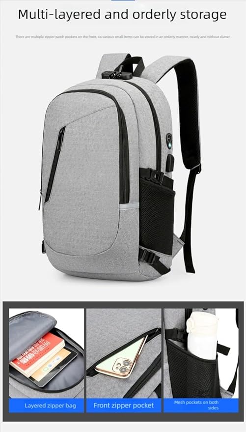 New casual backpacks with large-capacity travel anti-theft locks for both men and women (blue)