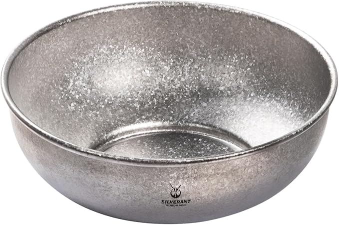 SILVERANT Titanium Camping Bowls, Titanium Plate Ultra Thick & Durable Tableware Single Wall Cookware Mess Kit with Carry Mesh Bag for Outdoor Backpacking Hiking - Crystallized