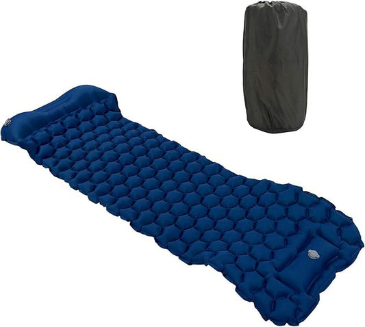 Inflatable Camping Sleeping Pad Mat, Ultra Lightweight Air Cushion Mattress for Tent Hiking Travel, 2 Way Valve Design with 40D Nylon Fabric and TPU Laminate, Compact Foldable (Navy Blue)