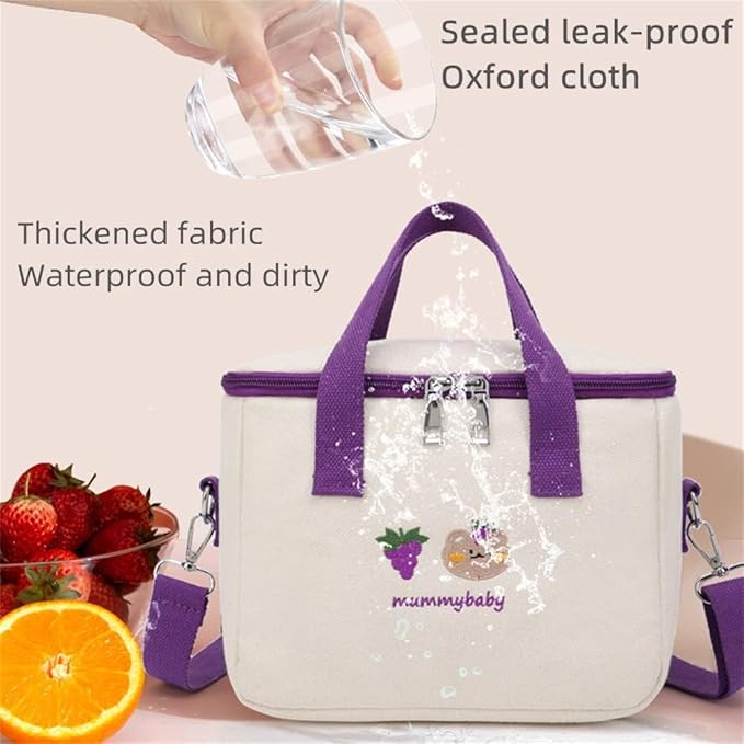 DYJAGYO Cartoon Bear Warming Mummy Bag，Large Capacity Cute Lunch Box,Multifunctional Outgoing Storage Bag (Purple)