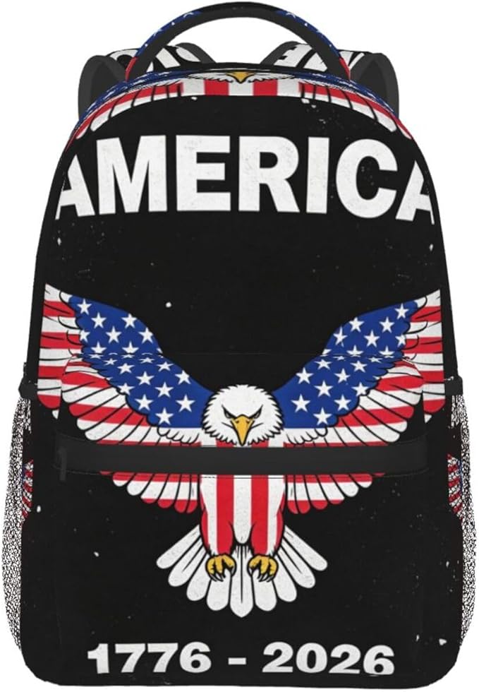 Men Women Polyester 250th Anniversary 1776-2026 Patriotic Eagle Art Casual Daypack Large Capacity Carry On Bag With Adjustable Shoulder Straps for Camping Work Running
