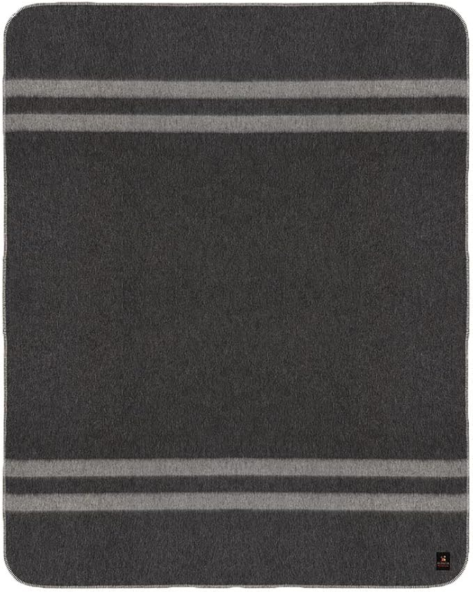 Thick Alpaca Wool Blanket Heavyweight for Camping Outdoors or Using Indoors | Soft Peruvian Alpaca Wool Blankets (Dark Gray - Soft Gray Stripes, Twin)