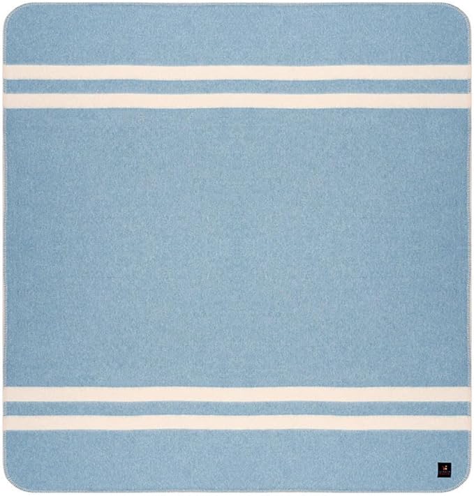Thick Alpaca Wool Blanket Heavyweight for Camping Outdoors or Using Indoors | Soft Peruvian Alpaca Wool Blankets (Soft Blue - Ivory Stripes 2, Queen)