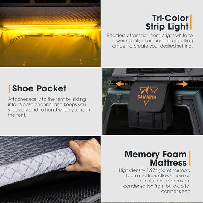 4.57" Slim Rooftop Tent Hard Shell, Waterproof Hotham Lite Aluminium Car Roof Tent with Tri-Color LED Strip Light, SUV Roof Rack Tent w/ 1.97" Thick Mattress, 2-3 People, Grey
