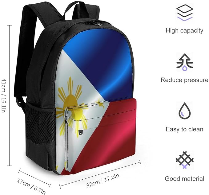 Polyester Daypack Backpack for Trekking Picnic Walking Cycling, Large Capacity Anti-Theft Multipurpose Shoulder Bag, Flag Of Philippines Casual Daypack