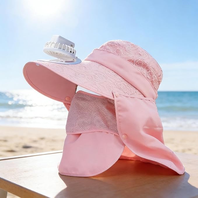 Solar Fan Cap, Wide Brim Sun Cap, USB and Solar Powered Adjustable Breathable Fan Hat for Women Men Outdoor
