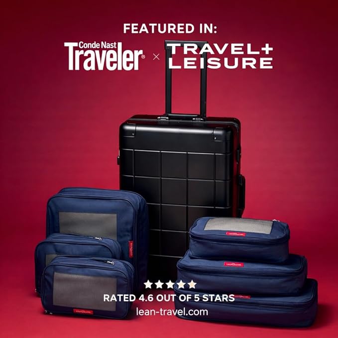 LeanTravel Premium Compression Packing Cubes for Travel - Luggage Organizers with Double Zipper - Sturdy Bags for Suitcase (6-Pack, Navy Blue)