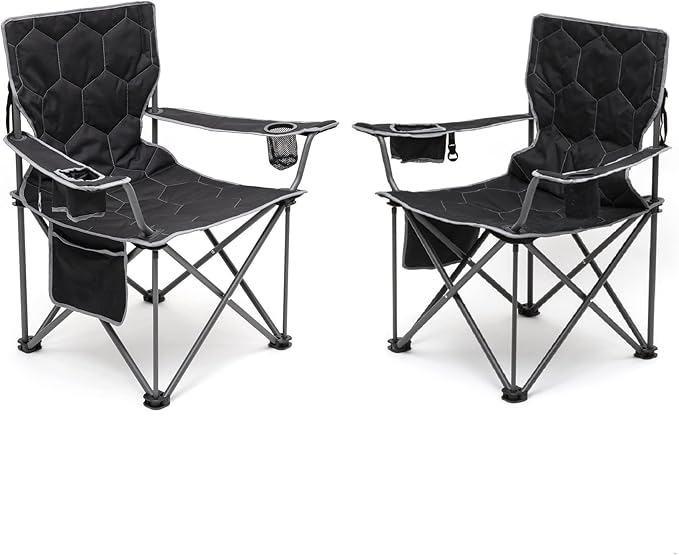 SUNNYFEEL XL Oversized Camping Chair 2 Pack, Folding Camp Chairs for Adults Heavy Duty Big Tall 500 LBS, Padded Portable Quad Arm Lawn Chair with Pocket for Outdoor/Picnic/Beach/Sports