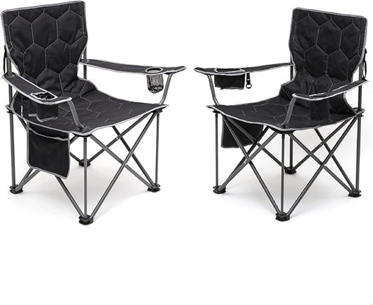 SUNNYFEEL XL Oversized Camping Chair 2 Pack, Folding Camp Chairs for Adults Heavy Duty Big Tall 500 LBS, Padded Portable Quad Arm Lawn Chair with Pocket for Outdoor/Picnic/Beach/Sports