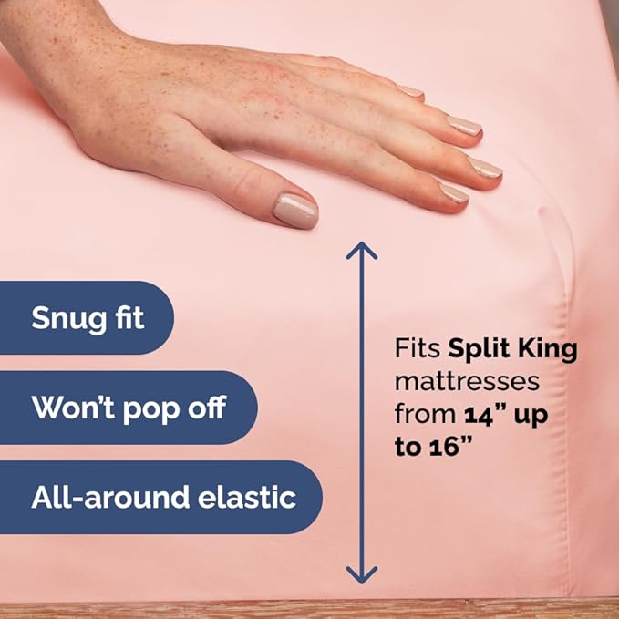 Flex Top Split Head King 4 Piece Sheet Set - Comfy Breathable & Cooling Bed Sheets Set - Hotel Luxury Bedding for Women, Men, Kids, Teens, Boys & Girls - Deep Pockets, Soft and Oeko-Tex - Baby Pink