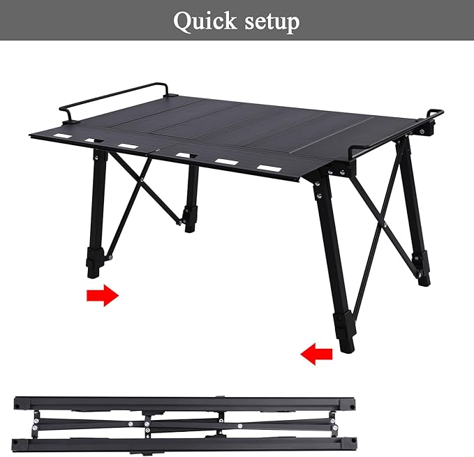 Aircity Folding Camping Table, Portable Folding Aluminum Table with Adjustable Height for BBQ, Camping, Picnic, Beach, Travel, and Outdoor Cooking