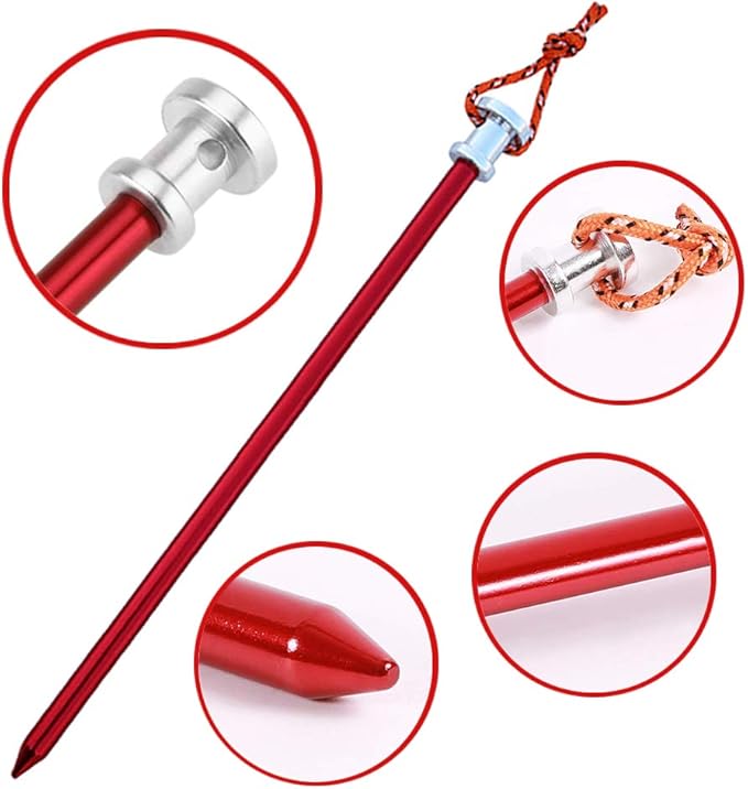 Tent Stakes Pegs 9 inch, Lightweight Aluminum Alloy Tent Canopy Nail for Outdoor Camping, Hiking, Picnic Blanket, Beach Mat, Yard Fence 8 Pack