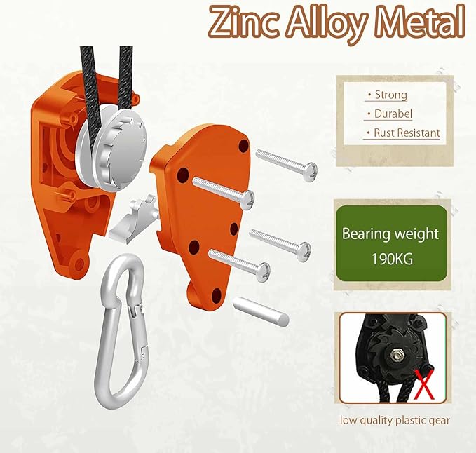 Hikeman Camping Rope with Ratchet Pulley,Quick Setup Outdoor Guy Lines Adjustable Tent Tie Downs Rope Hanger for Canopy,Kayak and Canoe,Grow Light (Black)