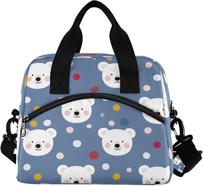 ALAZA Bear Dot Pattern Lunch Box for Men Women Adults Insulated Lunch Bag Cooler Bag with Adjustable Shoulder Strap for Work Picnic Travel