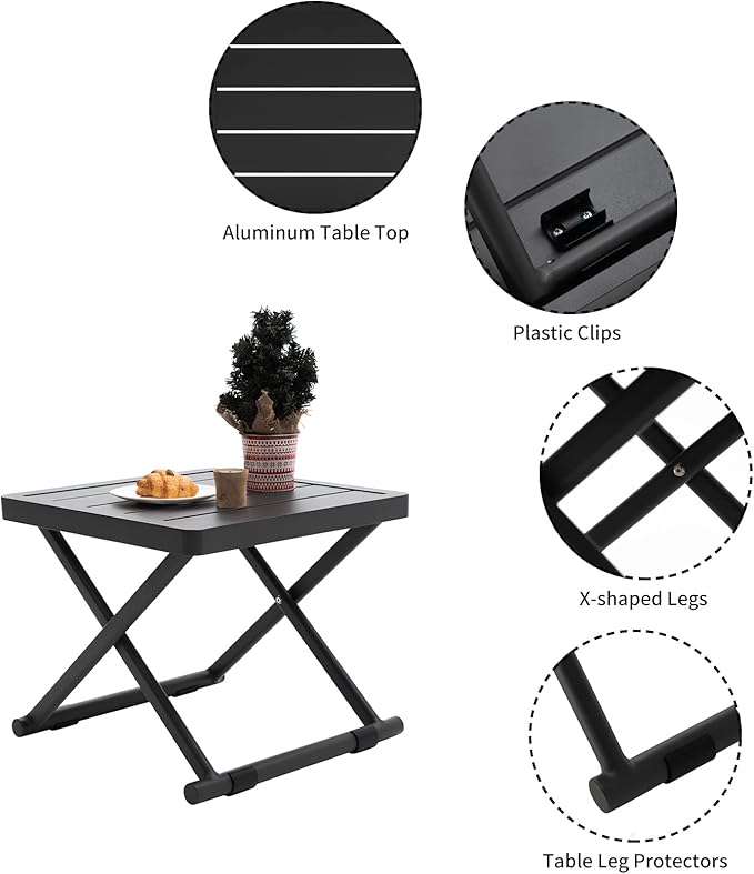 Outdoor Folding Table for Patio Square Side Table for Camping and Picnics Portable Aluminum Tables Foldable Small End Table,Grey