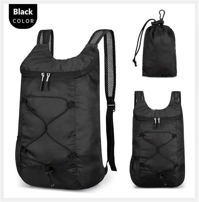 16L Lightweight Foldable Hiking-Backpack Small Packable-Daypack For Travel,Ultralight Water-Resistant Gym Bag Men Women Easy Carry-on (Black)