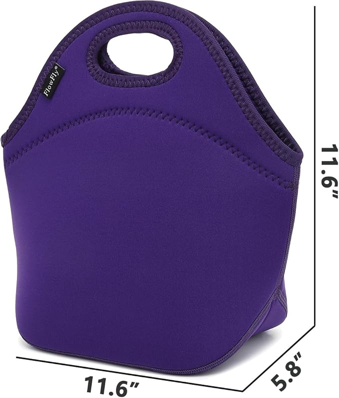 FlowFly Neoprene Kids Lunch box Insulated Soft Bag Mini Cooler Thermal Meal Tote Kit for Boys, Girls,Men,Women,School,Work, Office, Purple