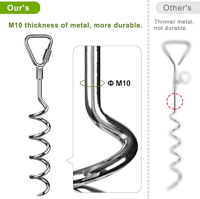 Multi Purpose Ground Anchors Screw in, 18'' Corkscrew Trampoline Stakes, Removable Trampoline Anchors, Tent Stakes Heavy Duty Spiral Ground Anchors for Camping Tent, Swing Set, Shed, Set of 4