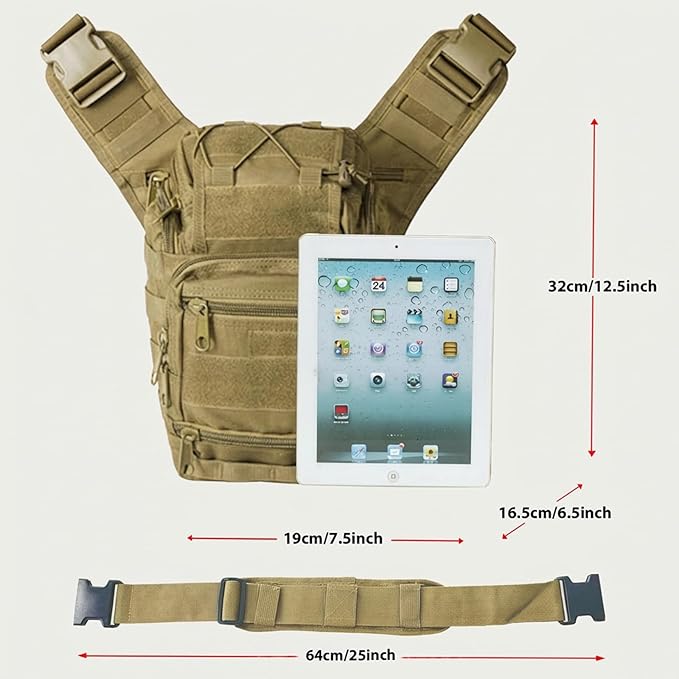 Tactical Backpack for Men，Military Sport Bag Pack Sling Shoulder Backpack Tactical Crossbody Bag EDC Molle Assault Range Bag Chest Pack for Hiking Camping Outdoor - Khaki