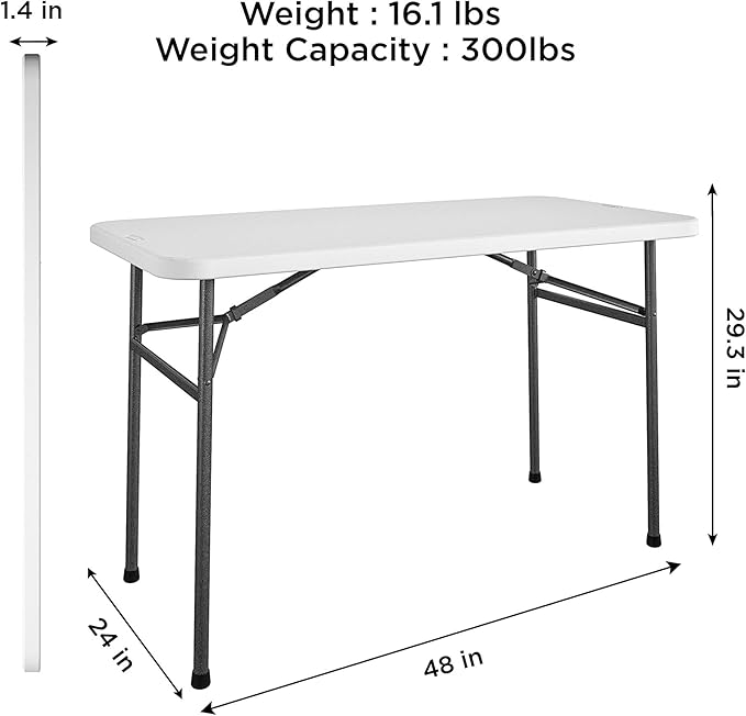 COSCO 4 ft. Straight Folding Utility Table, White, Indoor & Outdoor, Portable Desk, Camping, Tailgating, & Crafting Table