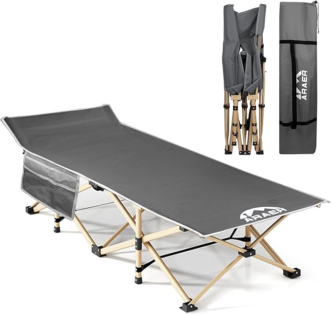 Camping Cot, 450LBS(Max Load), Portable Folding Outdoor Bed with Carry Bag for Adults Kids, Heavy Duty Cot for Traveling Gear Supplier, Office Nap, Beach Vocation and Home Lounging (Grey)