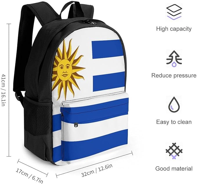 Daypack Backpack Anti-Theft Multipurpose Large Capacity Carry On Bag, Uruguay Flag Traveling Camping Backpack With Side Pockets