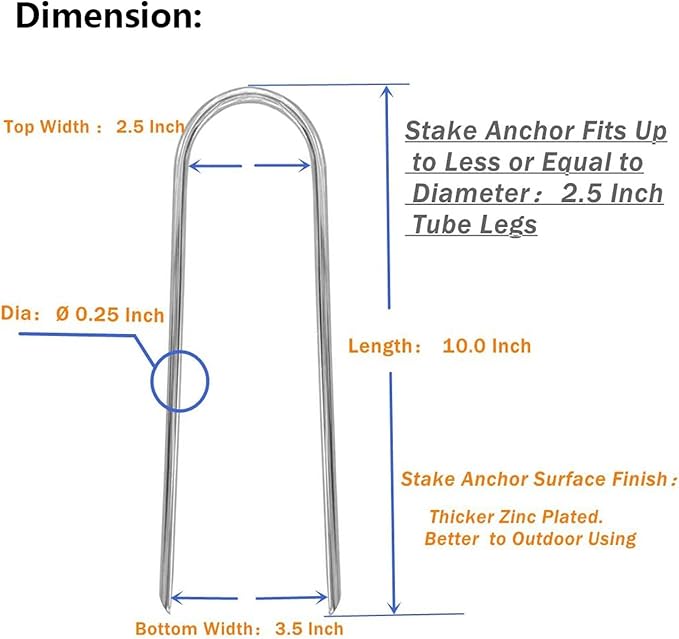 10inch Trampoline Stakes Heavy Duty Trampoline Parts Wind Stakes U Type 8pcs Ground Anchors High Wind Galvanized Steel Stakes for Trampoline Camping Tent Garden (Silver)