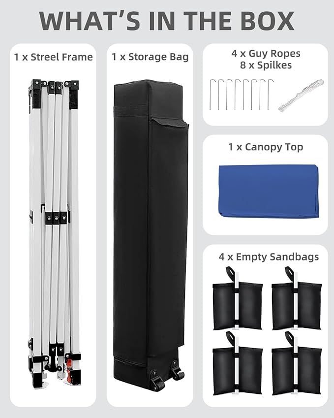 10x10 Pop Up Canopy Tent Outdoor Canopy with No Removable Sidewall One-Person Set Up Heavy Duty Commercial Instant Tent Shelter-Blue